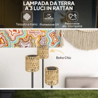 Lampada da Esterno Solare in stile Boho con Ripiano Centrale, in Rattan PE e Acciaio, Ø37x144 cm, Nero e Giallo