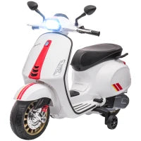 Moto Elettrica per Bambini a Licenza Vespa con Rotelle, Fanale e Musica, in PP e Metallo, 107x47x73 cm, Bianco