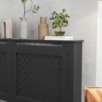 Copritermosifoni in Legno MDF Traforato a Croce con Ripiano e Fissaggio a Muro, 152x19x82 cm, Nero