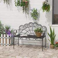 Panchina da Giardino Biposto Stile Classico in Ferro 113 x 56.5 x 90.5cm, Nero