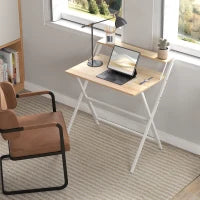 Scrivania Pieghevole con Ripiano per Monitor, 81.5x62x86.5 cm, Legno e Bianco