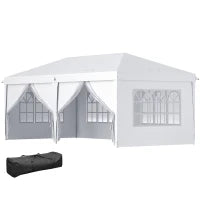 Gazebo 6x3 m Pieghevole da Giardino a 6 Pareti in Acciaio e tessuto Oxford con Funi e Picchetti, Bianco
