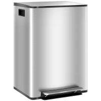 Bidone Immondizia a 2 Sezioni da 30L a Pedale con Coperchio Silenzioso, in Acciaio Inox e PP, 47.7x37.5x66.8 cm