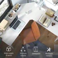 Scrivania Angolare a L con Piedini Regolabili, in Legno e Acciaio, 150x150x76 cm, Bianca