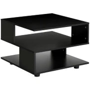 Tavolino da Caffè Asimmetrico in Legno con Ripiani e Piedini Regolabili, 60x60x45cm, Nero