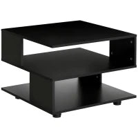 Tavolino da Caffè Asimmetrico in Legno con Ripiani e Piedini Regolabili, 60x60x45cm, Nero
