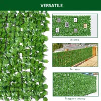 Rotolo di Siepe Finta per Balcone e Giardino in PE, Siepe Artificiale con Foglie di Edera Verdi 300x100cm