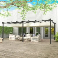 Pergola Retrattile 3,5 x 6 m per Terrazza o Giardino, Struttura in Alluminio e Poliestere, Beige