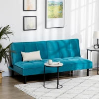 Divano Letto Reclinabile, Divano 3 Posti per Soggiorno e Camera da Letto in Velluto Verde, Legno e Acciaio