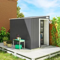 Capanno Attrezzi in Metallo 1.5x2m con Base, Porta Scorrevole e Tetto Inclinato, Grigio Scuro