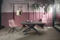 E-STYLO Tavolo allungabile con top marmo antracite in melaminico e base in metallo nero, 90cm X 140/ 190cm H. 76cm.