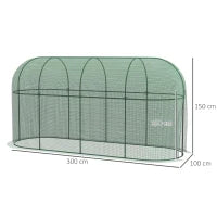 Serra per Piante a Rete 3x1x1.5m con Porta a Cerniera e Picchetti a Terra, Verde