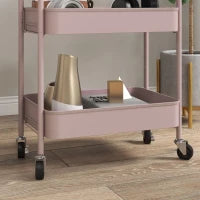 Carrello da Cucina a 3 Livelli con Maniglie e 4 Rotelle, in Acciaio, 45x30.6x79 cm, Rosa