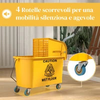 Secchio Lavapavimenti Professionale 20L con Mocio, Strizzatore, Ruote e Manico, 45x26.5x70 cm, Giallo