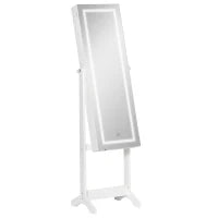 Specchio Portagioie Autoportante con Luce LED, Inclinazione Regolabile e Serratura, 46x36.5x151.5cm