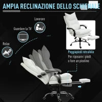 Poltrona da Ufficio in Finta Pelle Bianca, Altezza Regolabile con Schienale Reclinabile 155° e Poggiapiedi