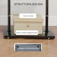 Appendiabiti da Terra a C con 3 Ganci, Barra e Vassoio Inferiore, Base in Pietra e Piedini Antiscivolo, Nero