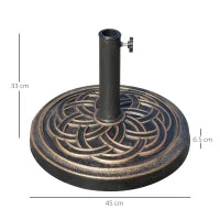 Base per Ombrellone Rotonda da 12kg in Resina con Decorazione, per Pali da 38mm e 48mm, Φ45x33cm, Bronzo