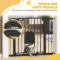 Cancellino per Cani Regolabile con Porta Piccola e Chiusura Automatica, 75-103x76cm, Nero