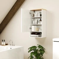 Armadietto Bagno a Muro con Mensole Regolabili e Ripiano Aperto in Legno e MDF,  40x27x77 cm, Bianco