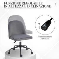 Sedia da Ufficio con Altezza Regolabile e Funzione Dondolo, Rivestimento in Tessuto Vellutato, Grigio