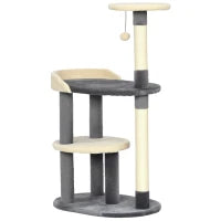 Albero Tiragraffi per Gatti a 3 Livelli con Pali in Sisal e Altezza 105cm, Grigio