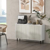 Buffet da cucina mobile da archiviazione 2 armadi con ripiani regolabili, 121 x 37 x 75 cm, bianco e effetto legno grigio