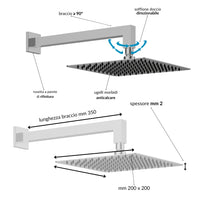 Kit doccia quadro 20x20 cm completo soffione braccio presa acqua doccetta laccio *** tipo di accessorio soffione 2 mm...
