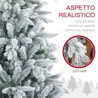 Albero di Natale Innevato con 1321 Rami Ignifughi, in Plastica e Metallo, Ø115x180 cm, Verde