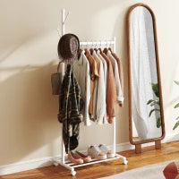 Stender Appendiabiti da Terra con Ruote, 5 Ganci e Ripiano Inferiore Porta Scarpe, Bianco