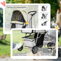 Passeggino per Cani Pieghevole in Tessuto con Cestino e Portabicchieri, 75x45x97cm - Grigio