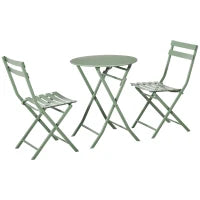 Set da Giardino 3 Pezzi Pieghevoli in Acciaio, 2 Sedie 42x50x81 cm e Tavolino Ø60x71 cm, Verde