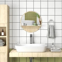 kleankin Specchio Bagno Rotondo in Truciolato e Vetro con Ripiano Portaoggetti e 2 Ganci Posteriori, Ø45x10 cm
