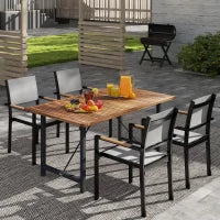 Tavolo da Giardino 160x90 cm in Legno di Acacia e Acciaio con Piano a Doghe, Teak