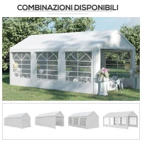 Gazebo da Giardino 6x3 m con Finestre Laterali, 3 Stanze e Porte a Cerniera, Bianco