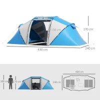 Tenda da Campeggio 4 Posti con 2 Zone Notte e Borsa da Trasporto, 430×240×170 cm, Bianco e Azzurro