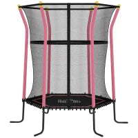 Tappeto Elastico per Bambini con Ingresso a Cerniera e Pali Imbottiti, in Acciaio, PP e EPE, Ø163.5x190 cm, Rosa