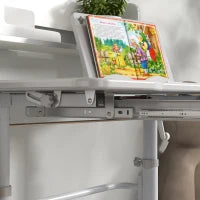 Set Scrivania per Bambini con Sedia Regolabile in Altezza e Piano Inclinabile, Età 6-12 Anni, Grigio