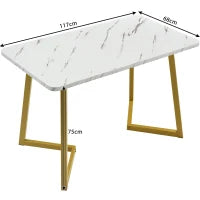 Tavolo da pranzo 117x68 cm, con effetto marmo e gambe in metallo, Versatile per sala da pranzo e soggiorno, Bianco+Oro