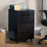 Cassettiera Portadocumenti da Ufficio Schedario con 3 Cassetti e Serratura, in Legno, Nero, 39.2 x 40 x 65.4cm