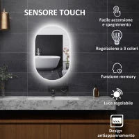 kleankin Specchio Bagno LED Antiappannamento con Luminosità Regolabile, in Vetro e Alluminio, 81x51x4.5 cm