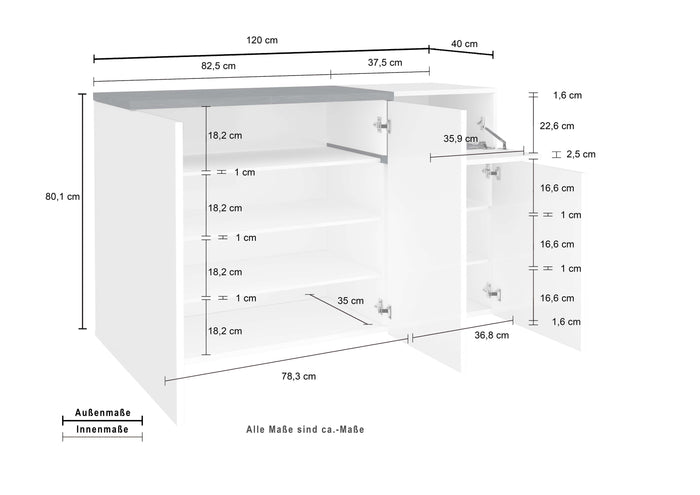 Mobile ZET L 120 x H 80.1 x P 40 cm colore bianco lucido e grigio ardesia