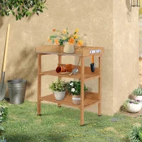 Tavola da trapianto con 2 ripiani 3 ganci per gli strumenti tavolo da giardino piano in lamiera d'acciaio zincato con bordo - tavola da piantagione in legno di abete pre-olio