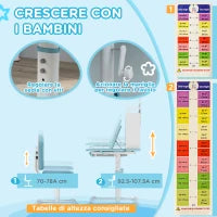 Set Scrivania e Sedia per Bambini Regolabili, Banco Scuola con Piano Inclinabile, Cassetto, Scaffale, Blu