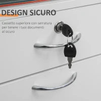 Schedario da Ufficio con Cassetto, Ruote a Freno e Ripiano Aperto, Cassettiera Ufficio con Serratura e 2 Chiavi per Lettera/Legale/Formato A4, Armadietto per Studio, 40x35x60cm, Bianco