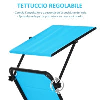 Sedia Sdraio da Esterno Pieghevole con Tettuccio e Rivestimento Imbottito in Gommapiuma, Lettino Prendisole da Giardino con Schienale Regolabile 66x164x81cm Blu