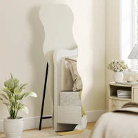 Specchio a figura intera senza cornice, con base in legno, Nero