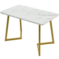 Tavolo da pranzo 117x68 cm, con effetto marmo e gambe in metallo, Versatile per sala da pranzo e soggiorno, Bianco+Oro