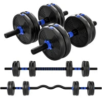 Set di manubri regolabili da 15 kg 3 in 1, trasformabili con barra di estensione, Blu