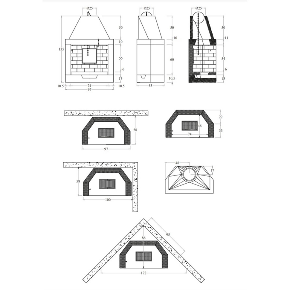 Camino lisbona rivestimento focolare prefabbricato refrattario m100 parete
